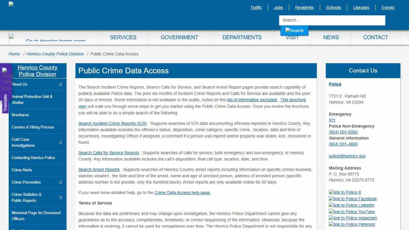 Public Crime Data Access » Henrico County, Virginia